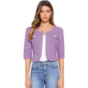 Women's Jean Jacket Slim Fit Casual Denim Jacket 3/4 Sleeves Outwear Purple